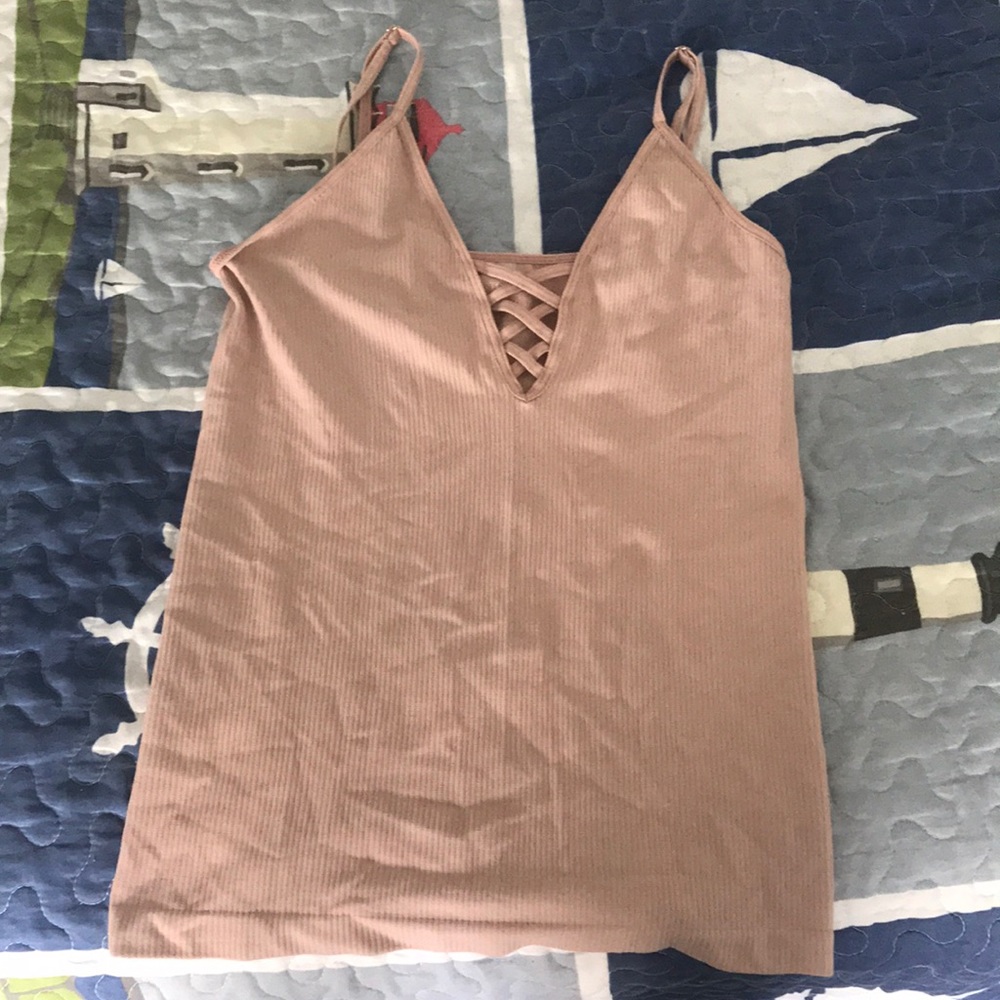 Pink/tan free people V neck tank top